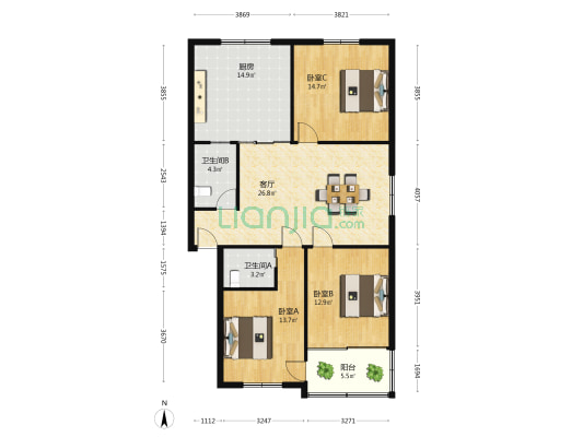 环北东路 3室1厅2卫 109平方
