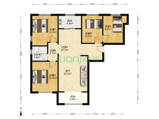 高远时光城 4室1厅1卫 114平方