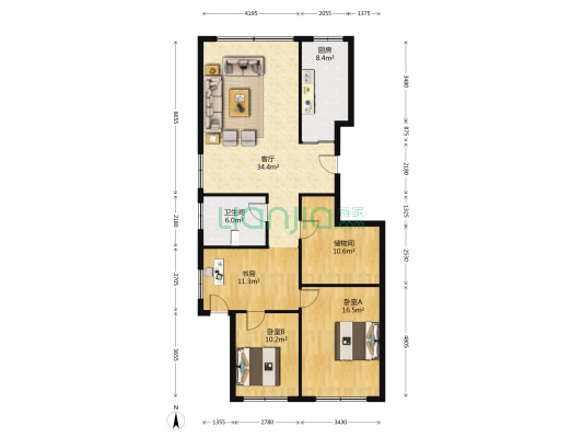 静海山庄 3室1厅1卫 130平方