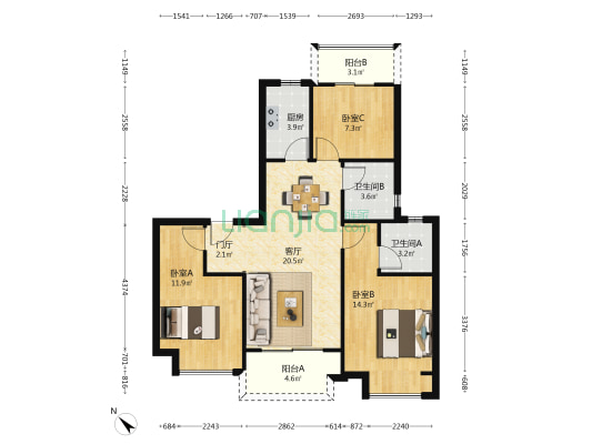 景瑞誉璟风华 3室1厅2卫 102平方