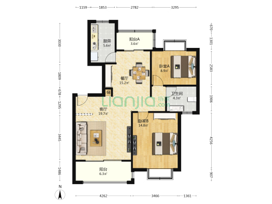 星河世纪城三期(星月蓝湾B区) 2室2厅1卫 100平方