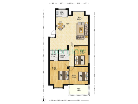兰庭湾 3室1厅2卫 106平方