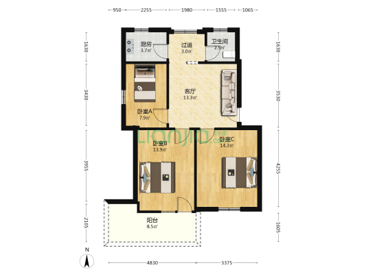 紫薇轩 3室1厅1卫 80平方