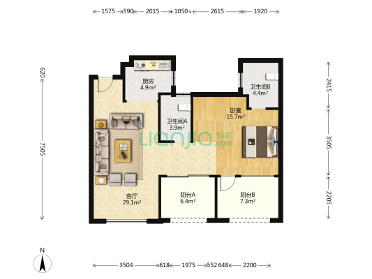 碧桂园时代天麓府东苑 1室1厅2卫 87平方
