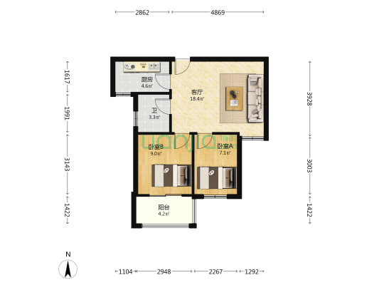 近湖苑 2室1厅1卫 63平方