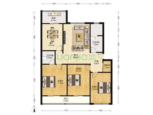 三桥镇住宅小区 3室2厅2卫 145平方
