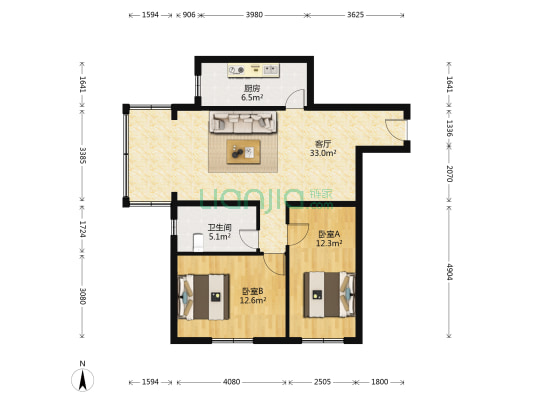 檀营国际生态城北区 2室1厅1卫 93平方