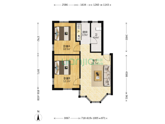 民航小区利民北街 2室1厅1卫 55平方