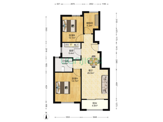 瑞丽名邸 2室1厅1卫 90平方