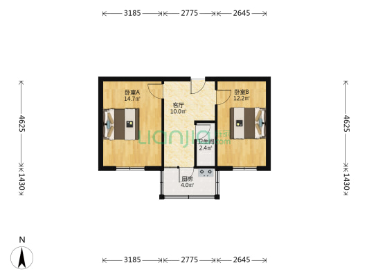 邮局宿舍 2室1厅1卫 51平方