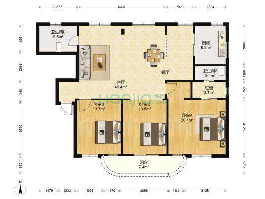 状元商住楼 3室1厅2卫 145平方