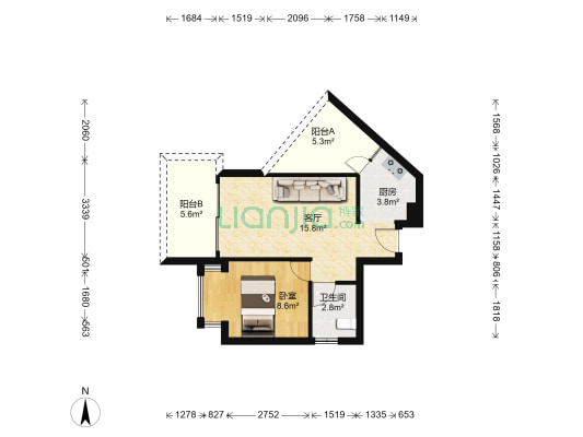 世纪花城 1室1厅1卫 53平方