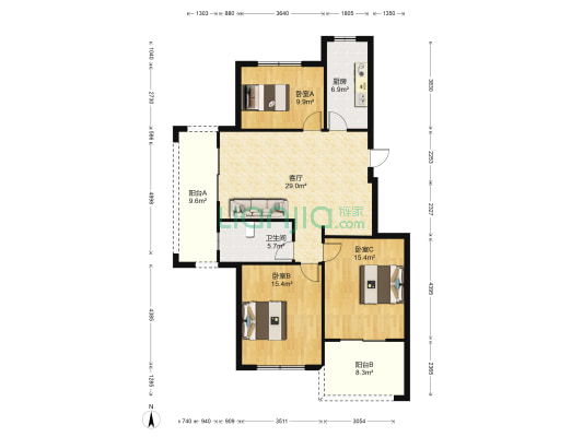 杨江名邸 3室1厅1卫 110平方