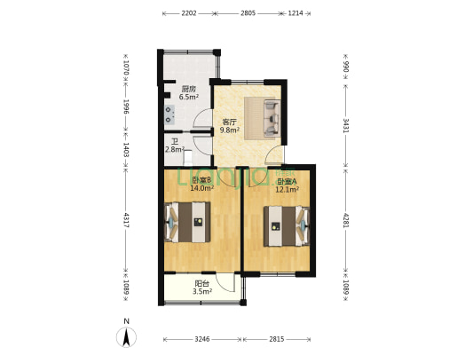 镇小路5号 2室1厅1卫 58平方