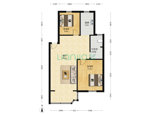 怡城花苑北区 2室1厅1卫 87平方