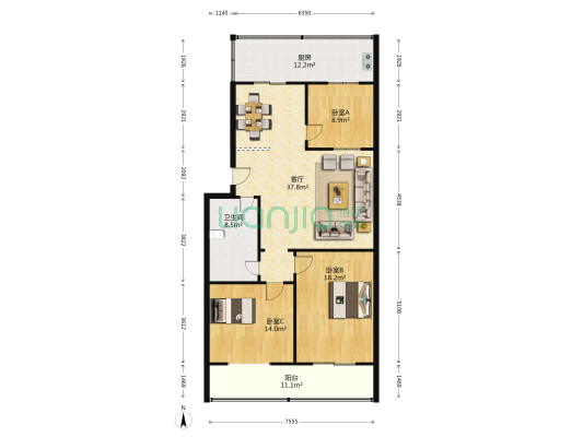 一机床俱乐部宿舍 3室1厅1卫 113平方