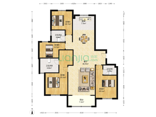 兴天下 4室1厅3卫 170平方