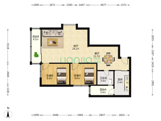 华瑞大厦 2室2厅1卫 89平方