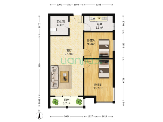 鲁商蓝岸国际一期二期 2室1厅1卫 86平方