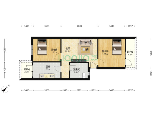 外化成五里墩东二巷3号 2室1厅1卫 62平方