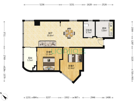 泰昌公寓 2室1厅1卫 97平方