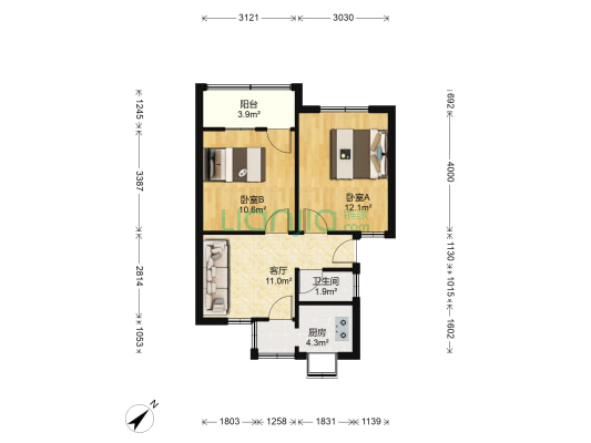 襄樊商城家属楼 2室1厅1卫 56平方
