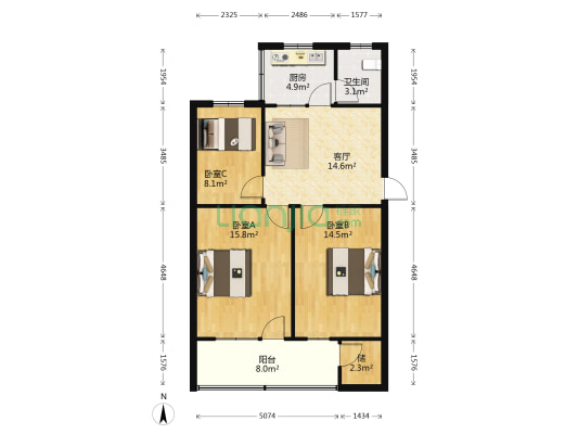 高家巷26号 3室1厅1卫 83平方