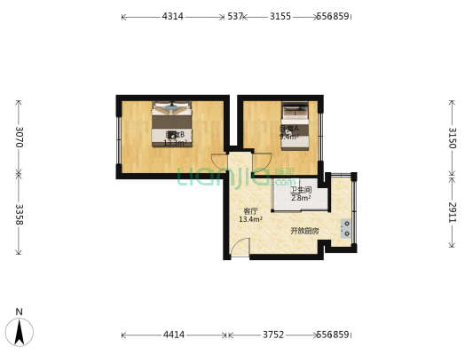 公交宿舍 2室1厅1卫 51平方
