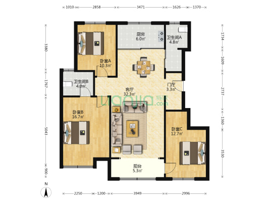 龙湖·九里熙上 3室1厅2卫 127平方