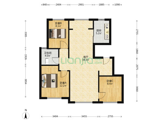 宸宁馨苑 3室1厅1卫 104平方