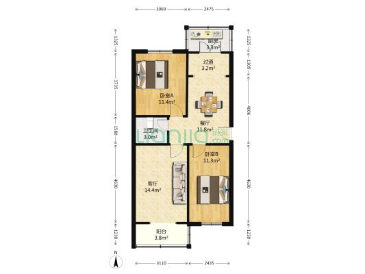 工商银行宿舍 2室2厅1卫 75平方