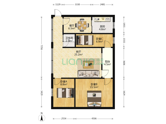 市轻纺公司家属院 3室2厅1卫 110平方
