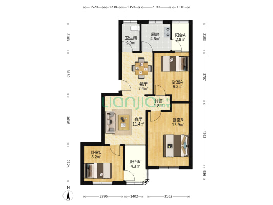 府前街11号 3室2厅1卫 82平方
