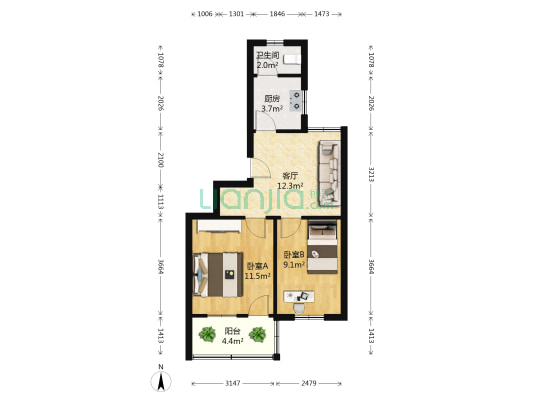 红旗区二片 2室1厅1卫 54平方