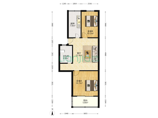宛平南路65弄 2室1厅1卫 77平方