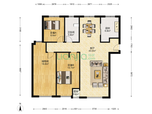 远洋荣域A4区 2室1厅1卫 130平方