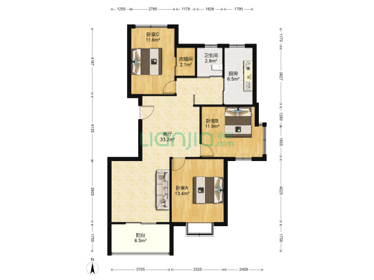 碧水莲晴三期 3室1厅1卫 114平方