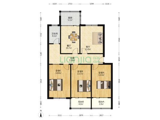 铁英街21号院 3室2厅1卫 109平方