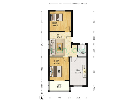 西坡南街10号院 2室1厅1卫 68平方