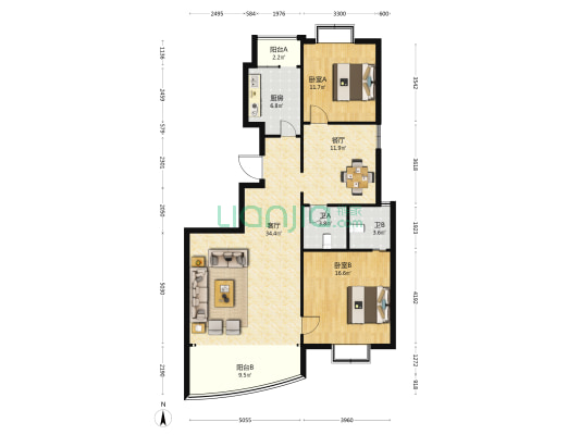 南港都市二期 2室2厅2卫 128平方