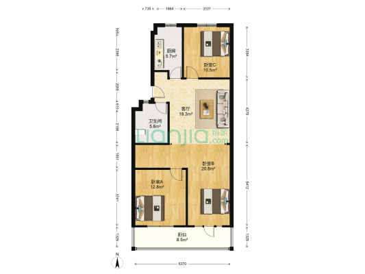 恒信伯爵公馆 3室1厅1卫 92平方