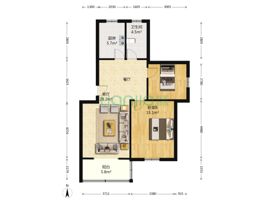 美兰花园 2室1厅1卫 78平方