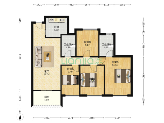 中海·十里溪境 4室1厅2卫 113平方