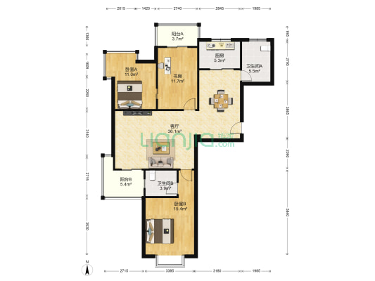 南美韵城 3室1厅2卫 119平方
