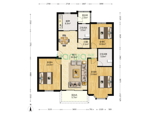 复泰华庭 3室1厅2卫 111平方