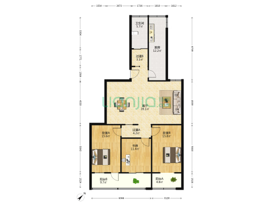 临江苑 3室1厅1卫 134平方