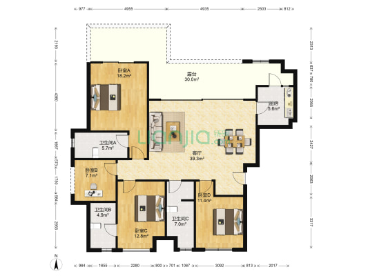 俊豪城西区 4室1厅3卫 147平方
