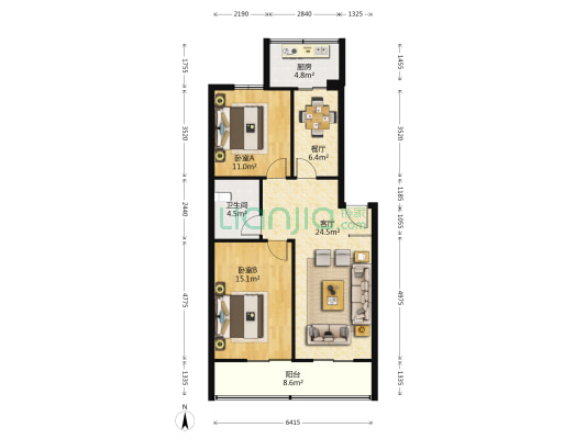 水文社区 2室2厅1卫 90平方