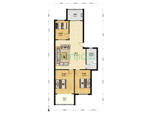 春华园A区 3室1厅1卫 109平方