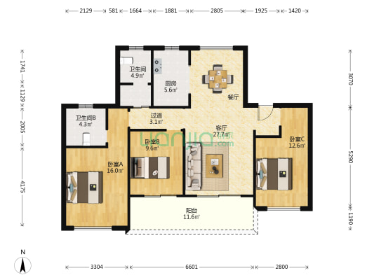 中南珑悦 3室1厅2卫 114平方